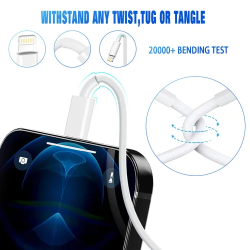 Vista 4 de Cargador para iPhone de 3 pies, [certificado MFi de Apple], cable Lightning original, paquete de 3 cables USB de sincronización de datos de carga