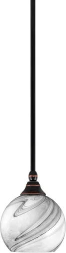 Vista 99 de Toltec Lighting Tallo Colgado Mini colgante, acabado de cobre negro, 3.5" cuadrado humo burbuja vidrio