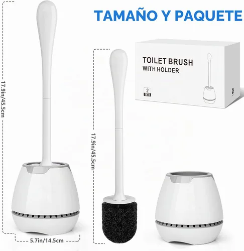 Vista 7 de Juego de 2 cepillos de inodoro con soporte ventilado y mango largo ergonómico, cerdas duraderas para limpieza de baño (blanco)