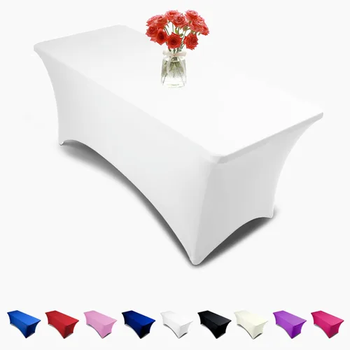 Vista 9 de Mantel rectangular de lino de elastano de 8 pies, funda ajustable para mesa plegable de 8 pies, ropa de cama de boda, paños de banquete, fundas