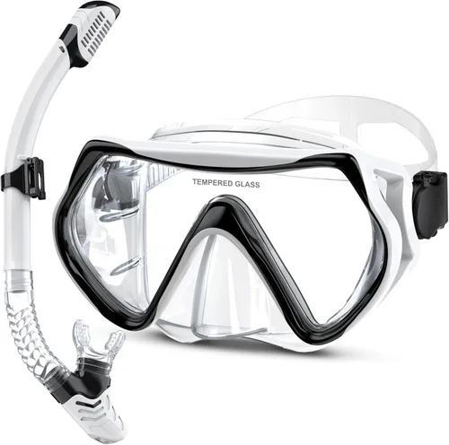 Vista 27 de Snorkeling Gear, Dry Snorkel Set180° Panoramic Wide View,Anti-Fog Scuba Diving Mask, Professional Snorkeling Gear for Free Breathing, Swimming
