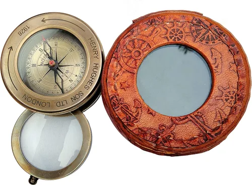 Vista 4 de Brújula de latón antiguo con lente de aumento, navegación vintage y brújula de lectura de mapas, regalo ideal para hombres e hijos
