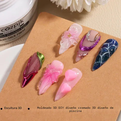 Vista 4 de Fcozpjk Gel constructor sólido de 30g para uñas y gel de esmalte de 15g, gel duro transparente no pegajoso para uñas con lápiz de tallado de Gel