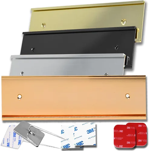 Vista 4 de Soporte para placa de identificación de pared ejecutiva, de aluminio negro, para puerta de oficina de 2 x 6 pulgadas, placa de identificación u