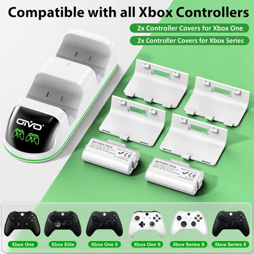 Vista 5 de Estación de carga de controlador compatible con Xbox One 2 paquetes de baterías recargables de 1300 mAh para Xbox Series XSOneEliteCore Controller