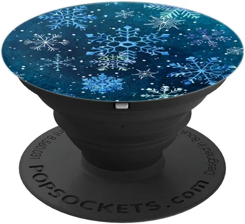 Vista 4 de Christmas Winter Ice Light Blue White Snowflake Snow Crystal PopSockets Adhesive PopGrip