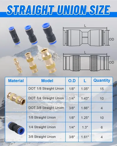 Vista 10 de 32 piezas de accesorios de línea de freno de aire de latón DOT surtido de 1/4" 3/8" 1/2" kit de accesorios de línea de aire de empuje para conectar