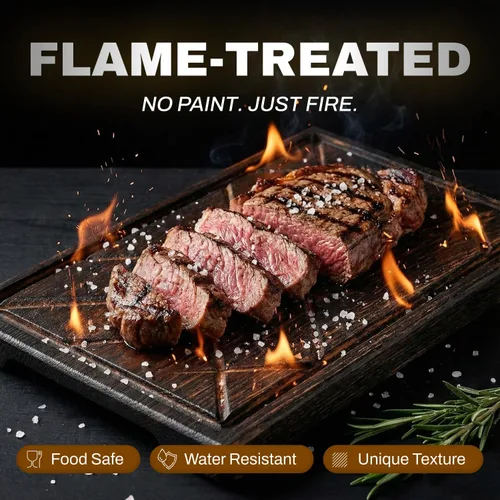 Vista 2 de TESLYAR Tabla de madera para carne, tabla de cortar y plato para servir barbacoa, tabla de embutidos de madera maciza y plato para servir carne