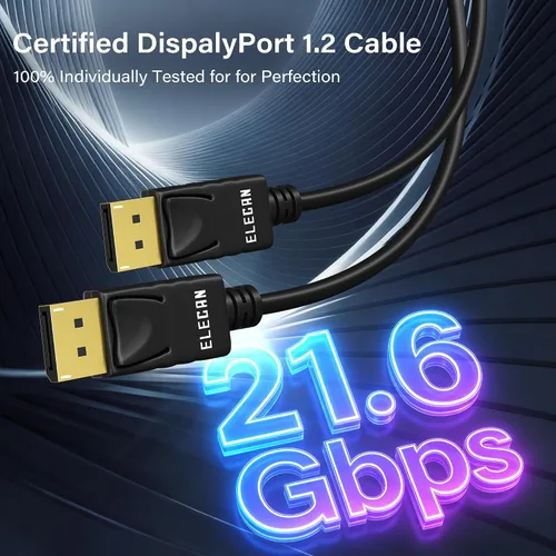 Vista 3 de Elecan Cable DisplayPort 1.2 4K con certificación VESA, paquete de 5 unidades, cable de puerto de pantalla de alta velocidad DP a DP macho a macho