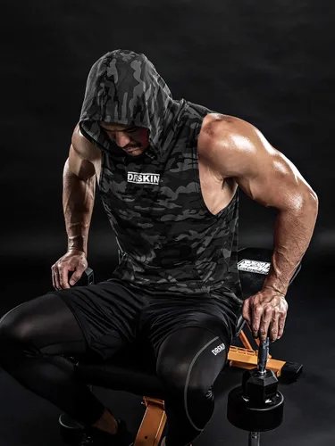 Vista 4 de DRSKIN 2 or 1 Pack Men's Hooded Tank Tops Muscle Cut Off T Shirt Sleeveless Bodybuilding Gym Hoodies Workout Athletic