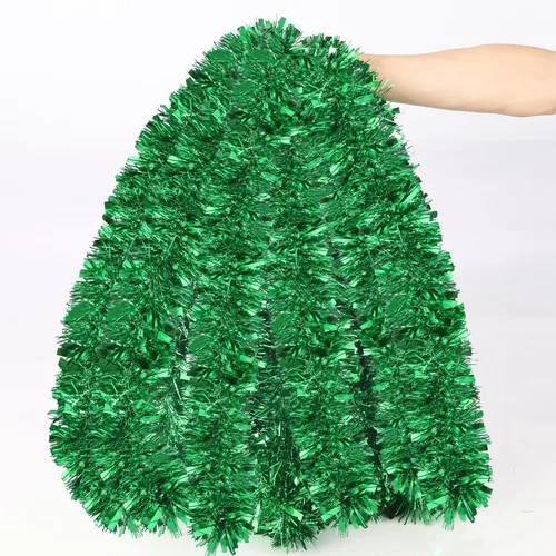 Vista 3 de Guirnalda de oropel de Navidad de 50 pies, guirnalda colgante de oropel metálico de Navidad para árbol de Navidad, decoración de fiestas en Verde