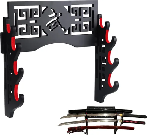 Vista 11 de Soporte de Katana con Montura de Pared - Soporte de Katana Acolchado de Terciopelo con Ícono de Dragón de 1 Nivel, Expositor de Espada Samurai