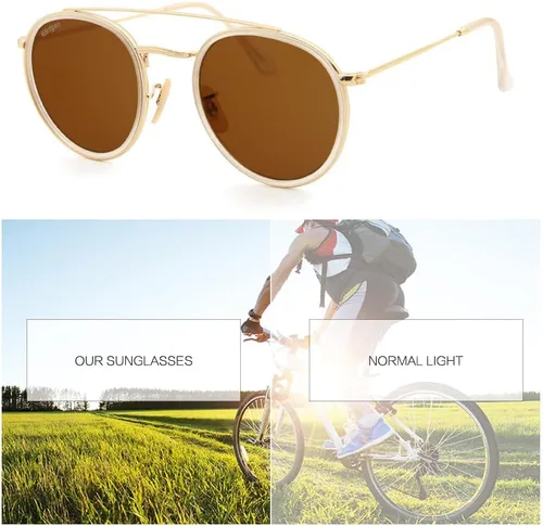 Vista 7 de CONRAD RONTGEN - Lentes de sol redondos retro para mujeres y hombres, doble puente con protección UV400