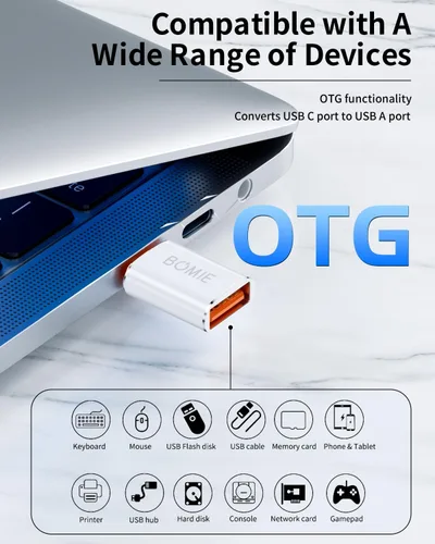 Vista 4 de BOMIE Paquete de 2 adaptadores USB C a USB, transferencia de datos de 100 W, carga rápida de 100 W, adaptador OTG tipo C macho a USB 3.2 hembra