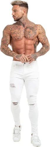 Vista 3 de Gingtto jeans entallados elásticos para hombre, de corte ajustado, rasgados, gastados