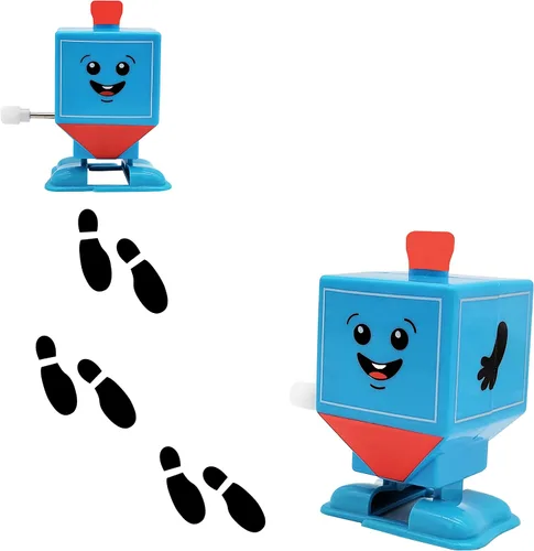 Vista 2 de The Dreidel Company Paquete de 3 Hanukkah Wind-Up and Watch Him Walk-Jump Dreidel, recuerdos de fiesta de Janucá, juguetes novedosos para niños
