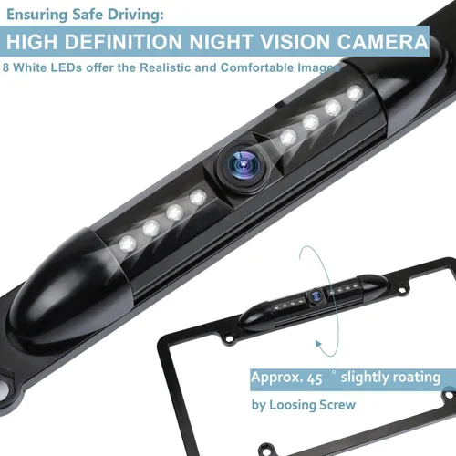 Vista 3 de Marco de matrícula, cámara de respaldo de visión nocturna, cámara de visión trasera para automóvil con 8 LED brillantes, ángulo de visión de 170°