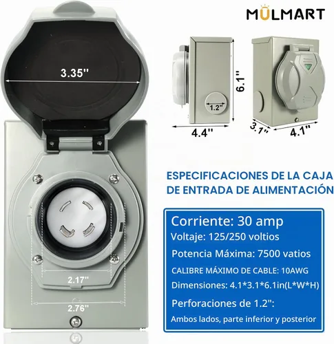 Vista 4 de Cable generador de 30 amperios y caja de entrada de alimentación, cables de generador de 15 pies de 30 amperios,Cable de alimentación de generador