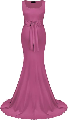 Vista 2 de Vivinew Vestido de maternidad sin mangas con lazo en la cintura elegante vestido maxi ajustado de sirena para sesión de fotos