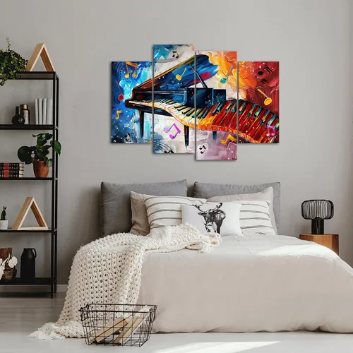 Vista 5 de Biuteawal 4 impresiones en lienzo de piano, notas musicales rojas y azules, arte de pared, teclas de piano, impresiones de imágenes, decoración