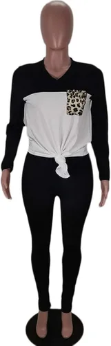 Vista 3 de OLUOLIN Traje de 2 piezas casual bloque de color manga larga camisetas chándal bodycon mono mamelucos