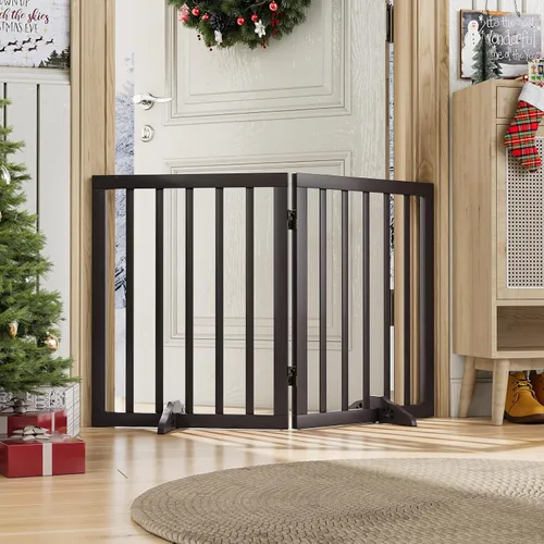 Vista 10 de Puerta plegable negra para mascotas de 18-55 pulgadas para escaleras y puertas, valla de puerta para cachorros