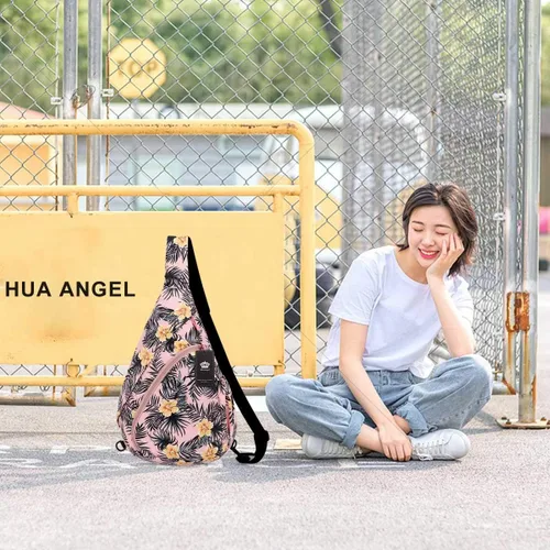 Vista 7 de HUA ANGEL - Mochila cruzada con correa para el hombro para hombres y mujeres, ligera, impermeable, bolsa para el pecho y el hombro para viajes