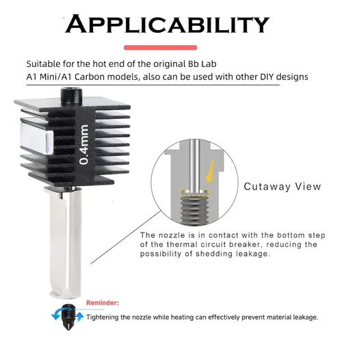 Vista 3 de Hotend A1 Mini/A1 Ensamblaje con Boquillas de Espera Compatibles con Impresoras 3D Bambu Lab A1 Mini/A1 Serie, 5 Boquillas de Acero Endurecido