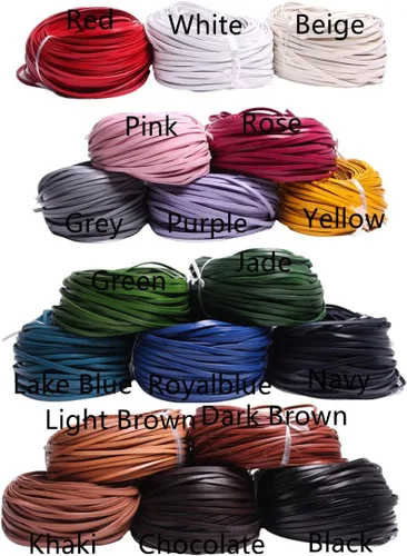 Vista 3 de Cuerda de cuero genuino de 21 yardas, cuerda plana de cuero trenzado para hacer joyas, collares, pulseras, cordones de zapatos, correas de bolsa