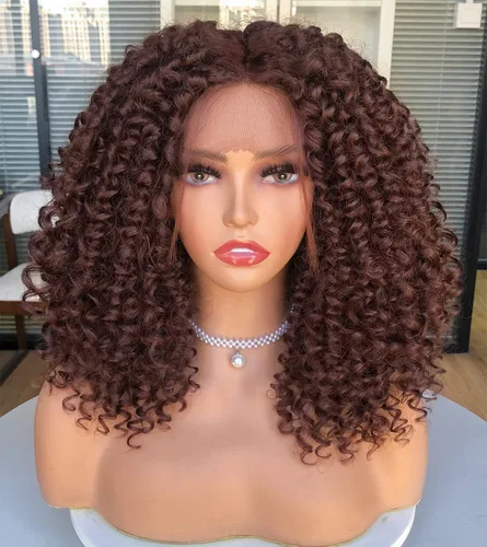 Vista 8 de Pelucas rizadas con encaje frontal para mujeres negras, peluca de encaje frontal corta y rizada prearrancada con abuelitos, aspecto natural, afro