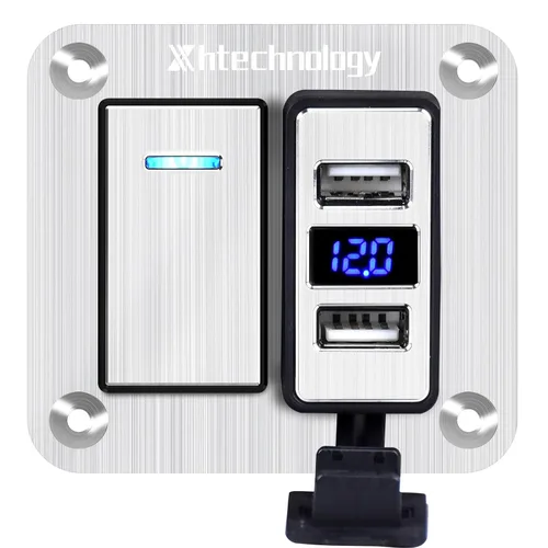 Vista 13 de Panel de interruptor basculante de aluminio de 2 vías, impermeable, precableado con retroiluminación azul, interruptor de palanca