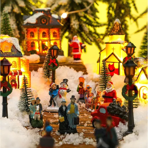 Vista 4 de Wettarn Juego de 26 piezas de aldeas de Navidad con luces LED, figuras de Navidad, decoración de casas de pueblo de Navidad, edificio coleccionable