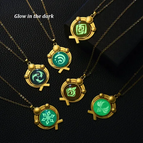 Vista 6 de Genshin Vision - Juego de collares con colgante para fanáticos de Genshin Impact Mondstadt Liyue Inazuma Snezhnaya Zinc Sin gemas