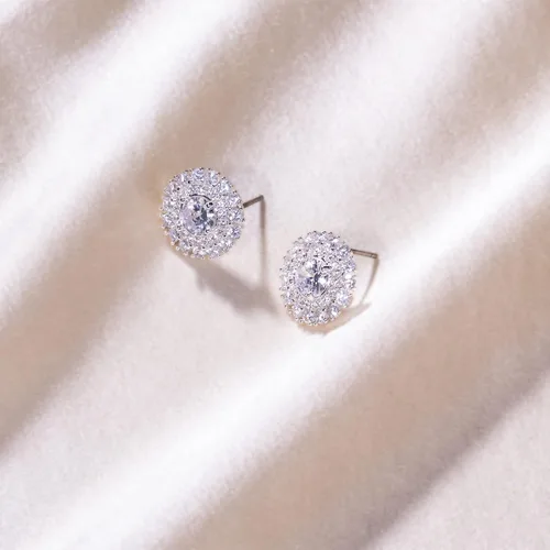 Vista 2 de Pendientes de tuerca sagrados para niñasmujeres, aretes de boda de oro plateado para damas de honor