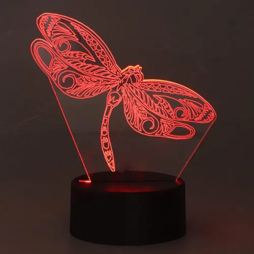 Vista 9 de Luz nocturna 3D con ilusión 3D, 7 cambios de color, acrílico transparente, libélula 3D, luz nocturna LED para dormitorio, regalo de cumpleaños