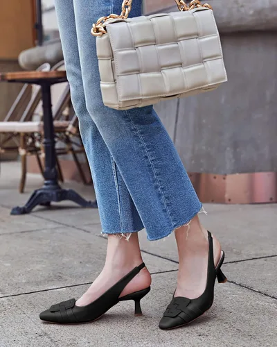 Vista 3 de Zapatos de vestir con tacón bajo y puntera cerrada para mujer, zapatos de vestir sexy y elegantes para boda y oficina