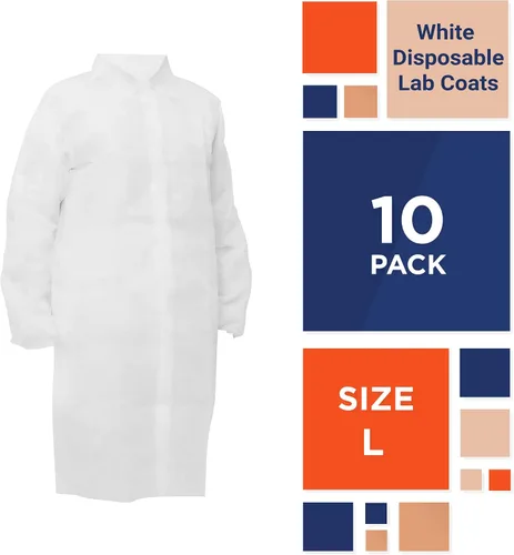 Vista 2 de EZGOODZ Abrigo de laboratorio desechable blanco grande, paquete de 10 abrigos de laboratorio desechables para adultos, abrigo de laboratorio