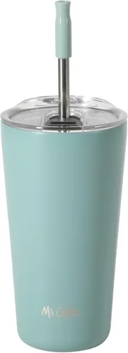 Vista 8 de Mr. Coffee Java Quest - Vaso térmico de acero inoxidable de doble pared de 16 onzas con tapa y popote reutilizable, con aislamiento térmico
