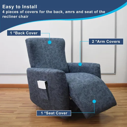 Vista 4 de NILUOH Funda Elástica para Sillón Reclinable de 4 Piezas Estampada, Fundas para Silla Lazy Boy, Funda para Sofá Reclinable Antideslizante, Protector
