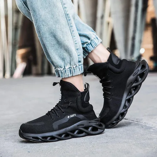 Vista 8 de XUNRUO Botas de seguridad de trabajo para hombres y mujeres, con puntera de acero, ligeras, transpirables, botas de construcción