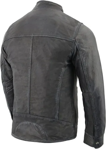 Vista 5 de Milwaukee Leather SFM1830 - Chaqueta de piel negra y gris con triple puntada para hombre