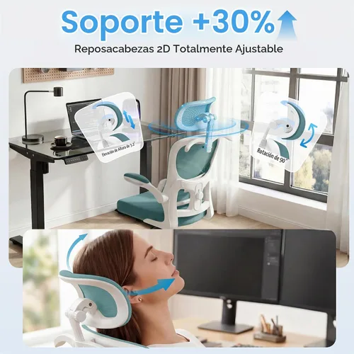 Vista 4 de AreShark Silla de Oficina Ergonómica con Soporte Lumbar Ajustable y Gancho para Respaldo, Silla de Malla Transpirable con Respaldo Alto y Ruedas