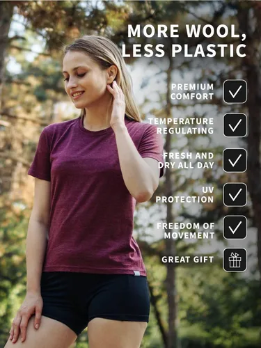 Vista 3 de 100% NZ lana merino orgánica ligera capa base térmica manga corta camiseta + lana merino senderismo calcetines paquete