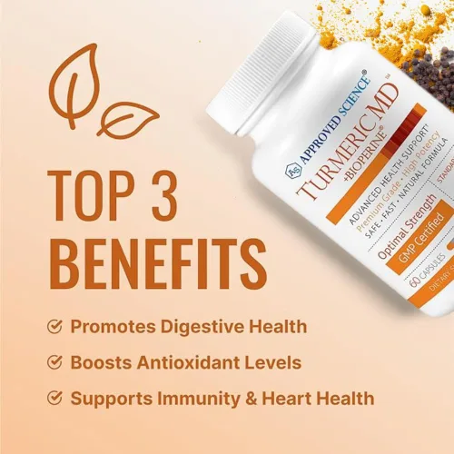 Vista 2 de Approved Science Turmeric MD - con BioPerine y curcuminoides de cúrcuma estandarizados al 95% - 180 cápsulas (suministro de 3 meses)