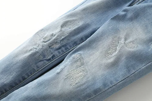 Vista 3 de KIDSCOOL SPACE Pantalones de mezclilla rasgados con banda elástica en el interior con anillos en D