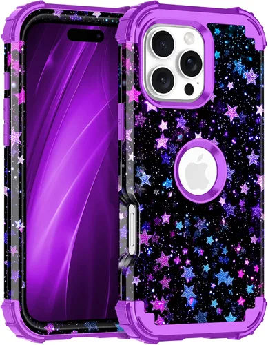 Vista 73 de Miqala Funda para iPhone 12, iPhone 12 Pro, que brilla en la oscuridad, tres capas, resistente a los golpes, protección de plástico duro + funda