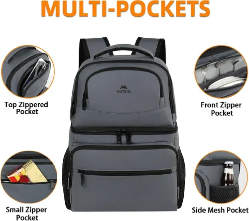 Vista 5 de MATEIN Mochila enfriadora, 26 latas, mochila térmica de almuerzo para hombres y mujeres, a prueba de fugas, de doble capa, mochila de almuerzo