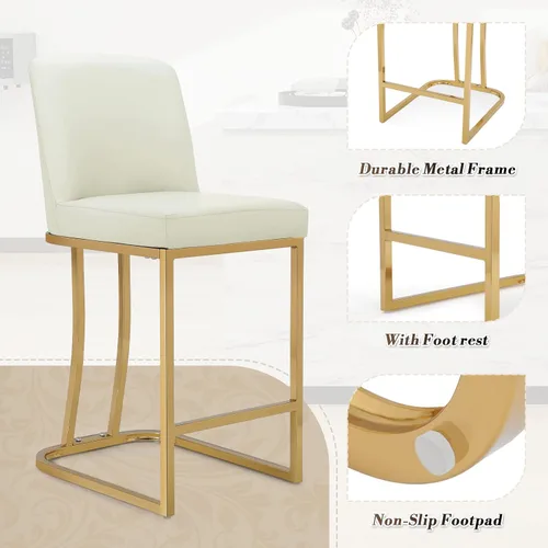 Vista 6 de Athena Collection Juego de 2 taburetes de bar tapizados de cuero de 23.5 pulgadas con respaldo y patas de metal, sillas de bar modernas para isla