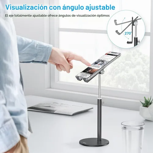 Vista 8 de Soporte para teléfono celular, OMOTON Soporte para teléfono ajustable en ángulo de altura, soporte de escritorio de aluminio para teléfono con base