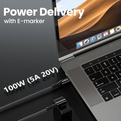 Vista 4 de Fasgear Cable USB C a tipo C 3.2 Gen 2x2 de 3 pies, carga de 20 Gbps 100 W, cable USB-C trenzado de video 4K de 90 grados, compatible con MacBook